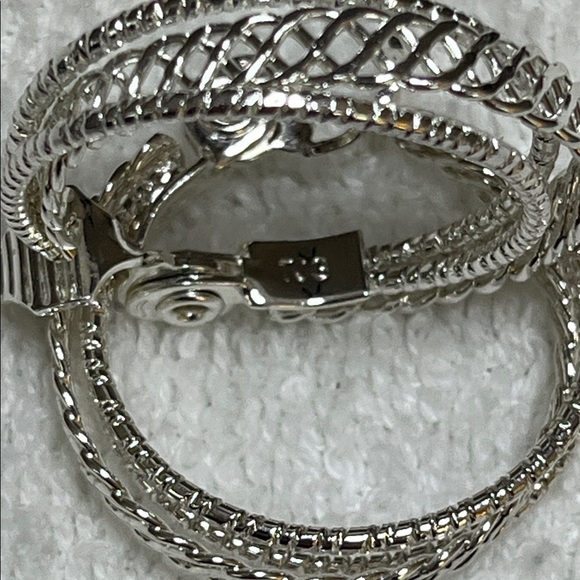 TJG Silver Tone Filigree Hoop Clip Earrings - Picture 4 of 4